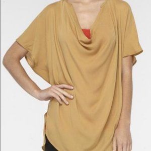 Vince Silk Cowl Neck Cap Sleeve Blouse Mustard Yellow Medium
